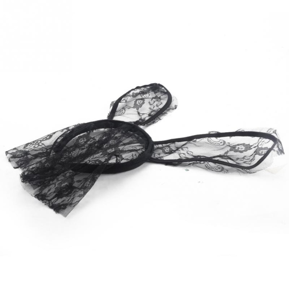 ONE LEFT! Gothic Bunny Ears Headband w Veil Lace - Picture 7 of 7